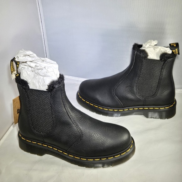 Doc Martens Ambassador Fur Lined Black Leather Boots Mens Size 4 Womens Sz 5 New - Picture 2 of 10